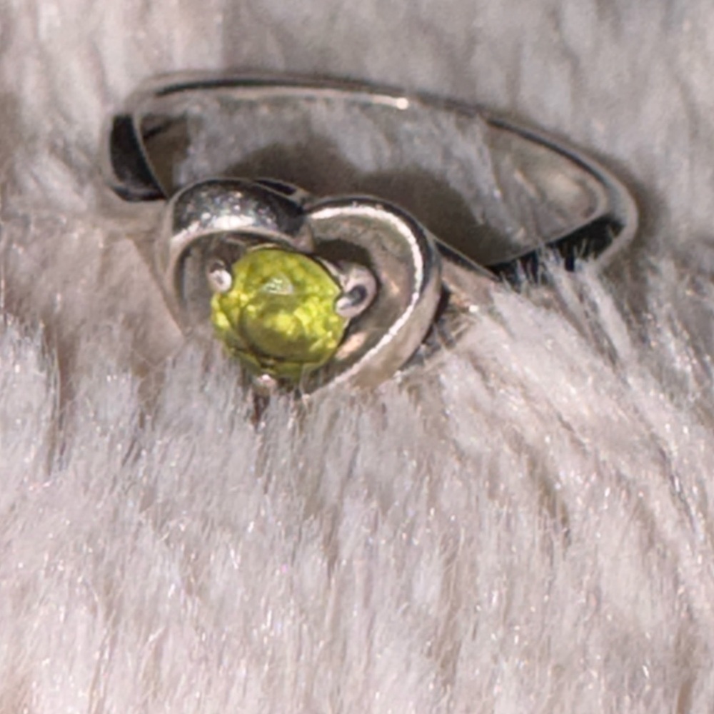 Silver Heart Ring with Green Gemstone
